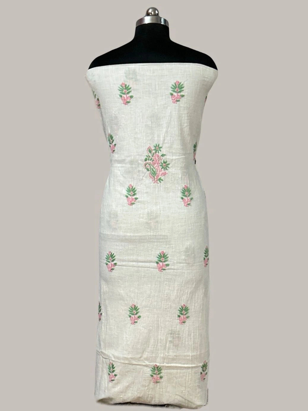 Lucknowi Chikankari Unstitched White Slub Cotton Kurta Fabric-U10013