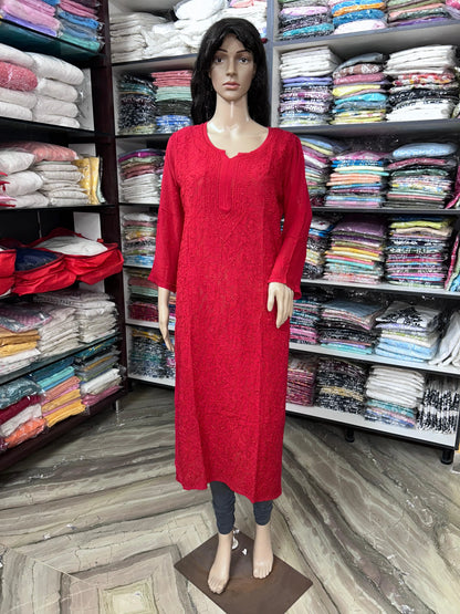 Lucknowi Chikankari Women's Red 'Surkh' Viscose Kurta