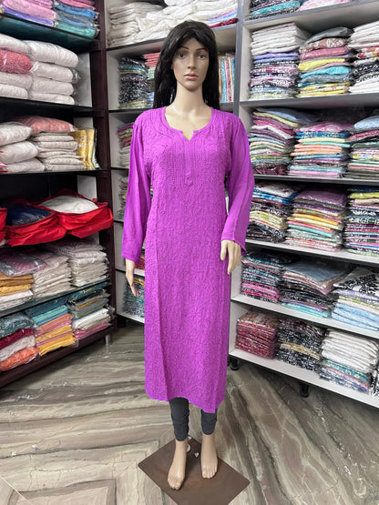 Lucknowi Chikankari Women's Lilac Magenta 'Shagufta' Viscose Kurta