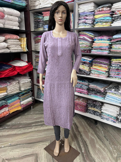 Lucknowi Chikankari Women's Mauve 'Jamuni' Viscose Kurta