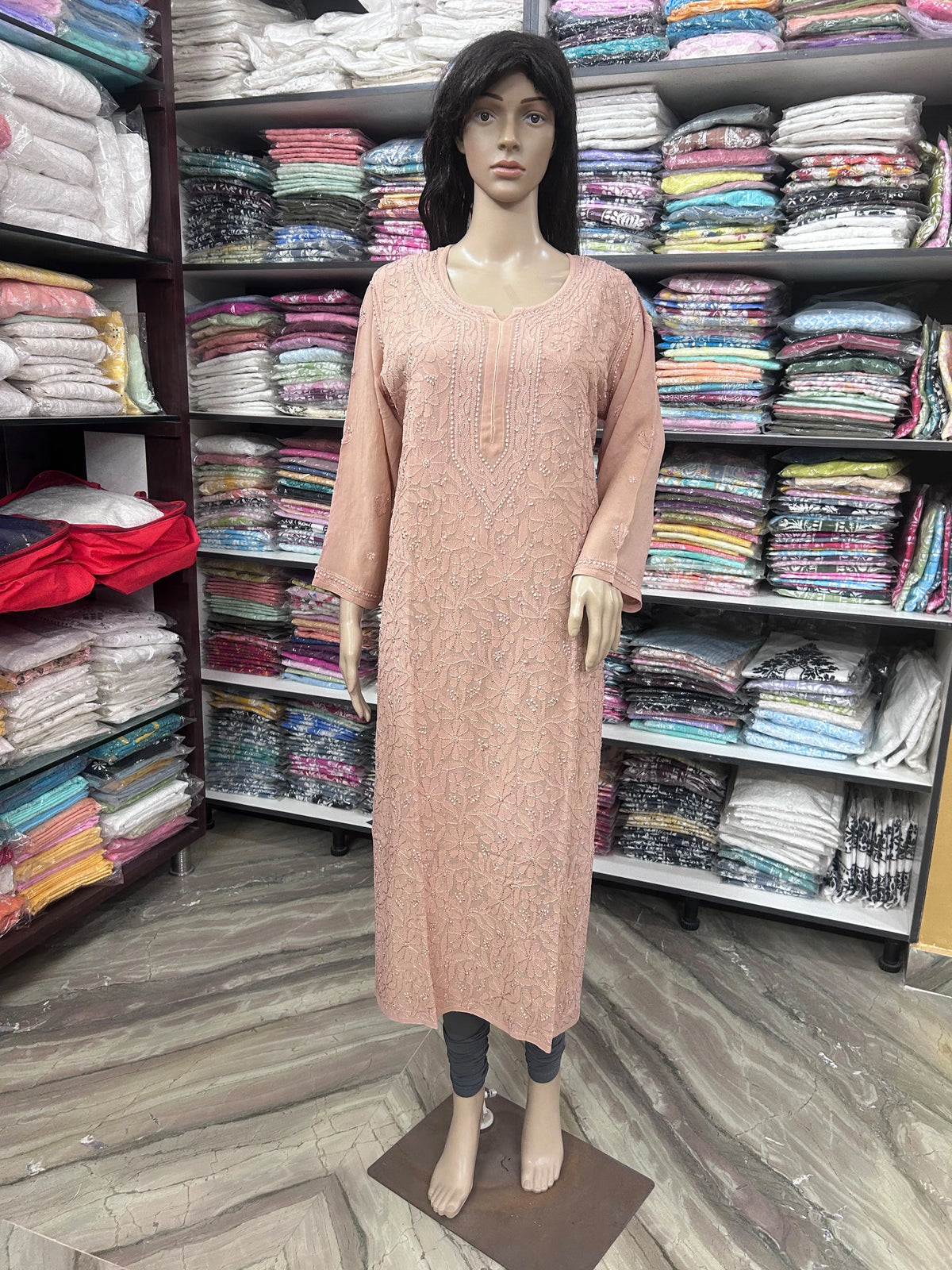 Lucknowi Chikankari Women's Brown 'Rang-e-Mitti' Viscose Kurta