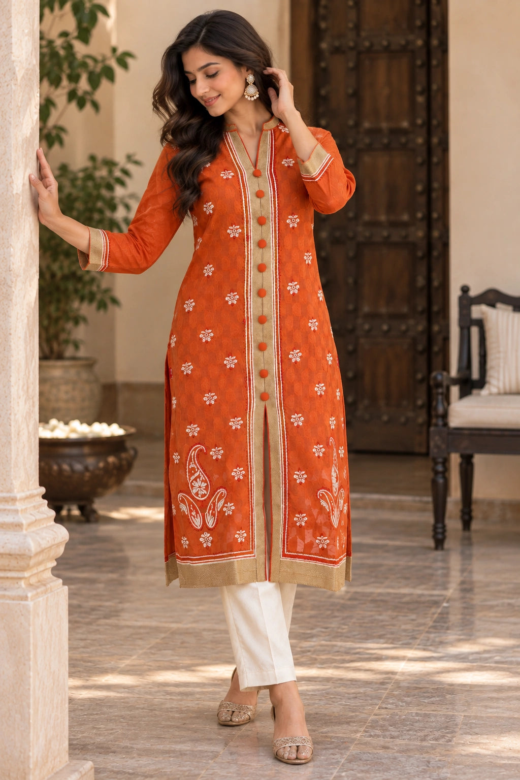 Lucknow Fashion Diary Hand Embroidered Lucknowi Chikankari Women's Blue Chanderi Kurti