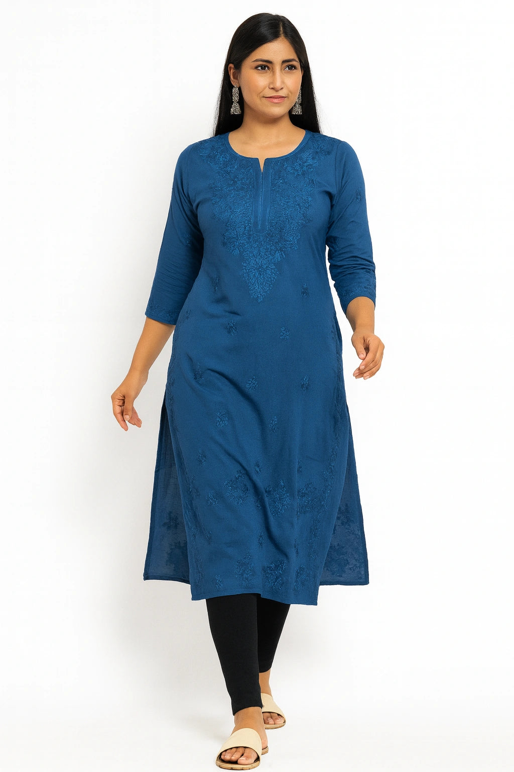 Lucknow Fashion Diary Hand Embroidered Lucknowi Chikankari Women's Blue Modal Kurti
