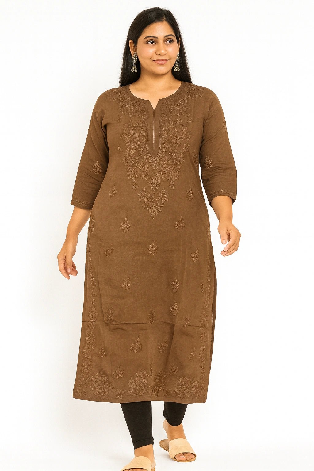 Lucknow Fashion Diary Hand Embroidered Lucknowi Chikankari Women's Brown Modal Kurti