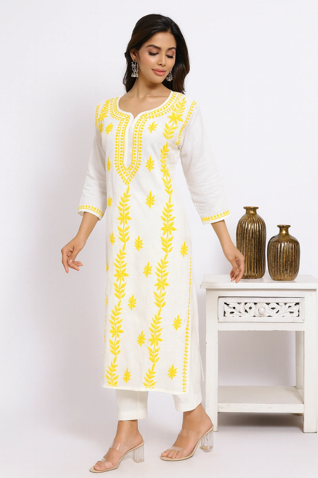 Lucknow Fashion Diary Hand Embroidered Lucknowi Chikankari Women's White Cotton Kurti