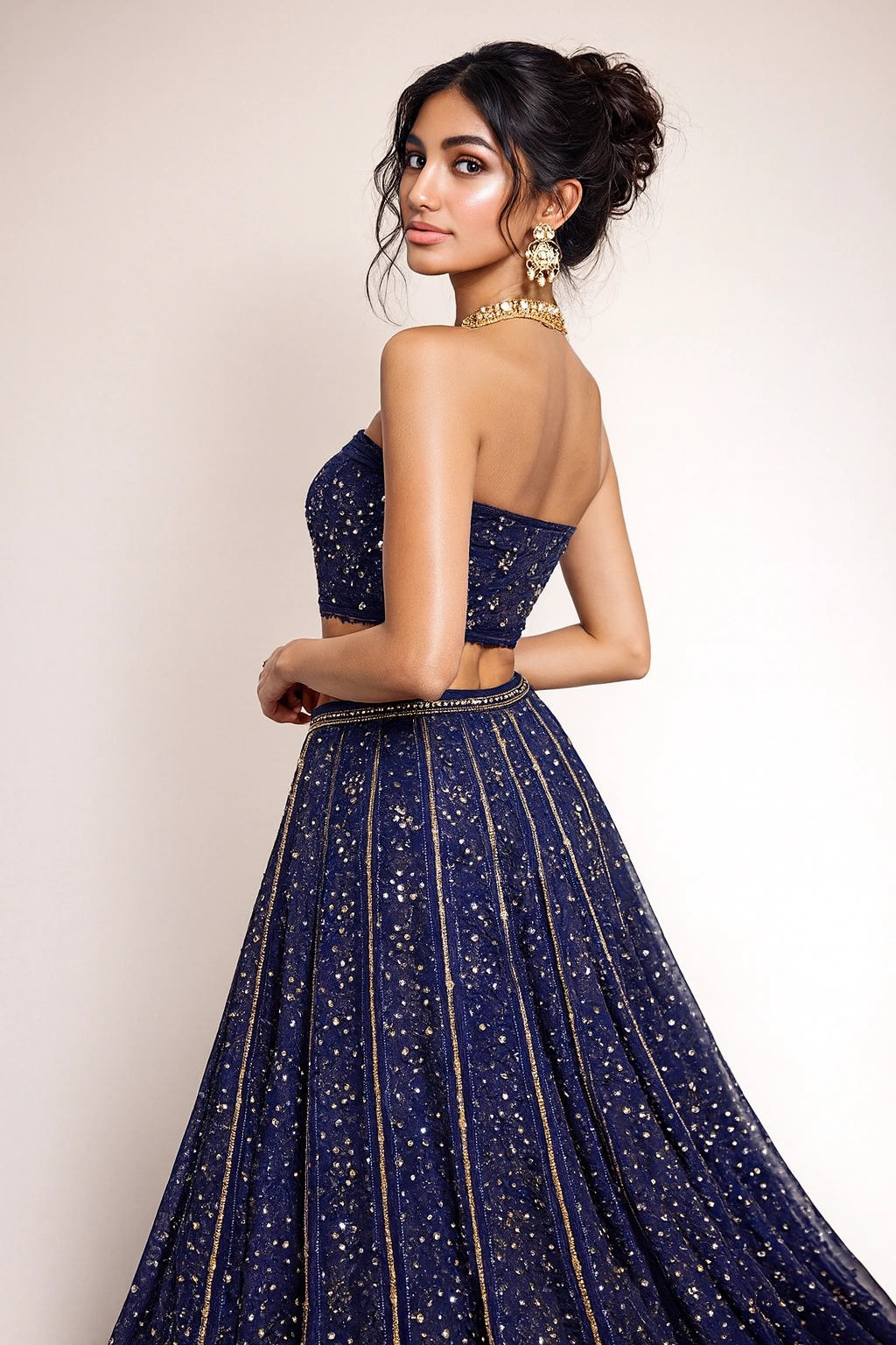 Lucknow Fashion Diary Hand Embroidered Lucknowi Chikankari Women's Unstitched Blue Viscose Lehenga Set

