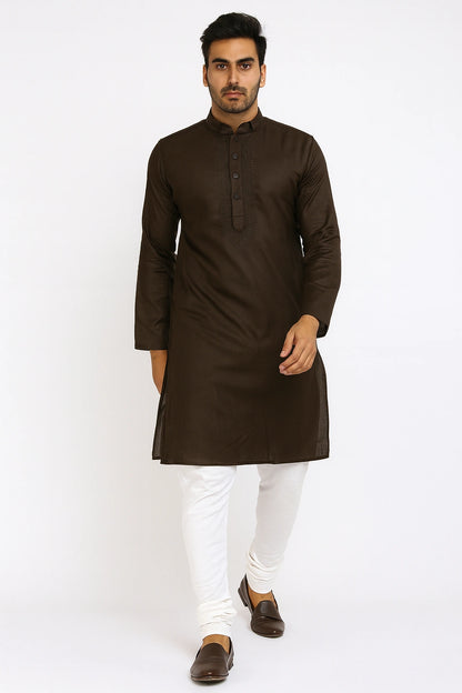 Lucknow Fashion Diary Hand Embroidered Lucknowi Chikankari Men's Brown Cotton Kurta