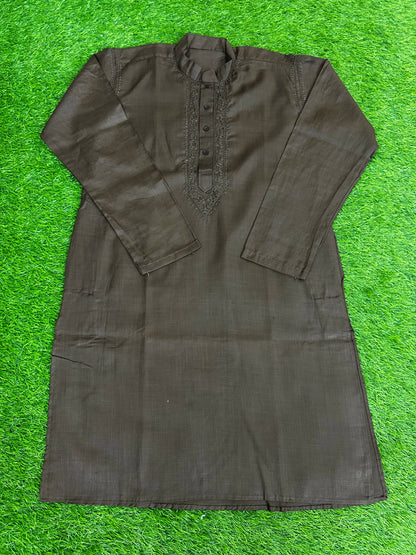 lucknowi chikankari Dark brown long-sleeve shirt on a green grass background