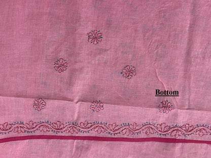 lucknowi chikankari Pink fabric with embroidered patterns and 'Bottom' text