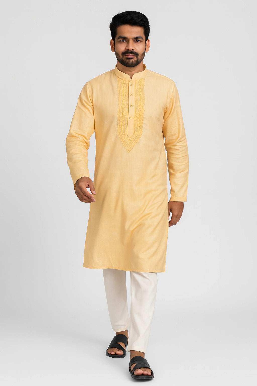 Lucknow Fashion Diary Hand Embroidered Lucknowi Chikankari Men's Orange Cotton Kurta