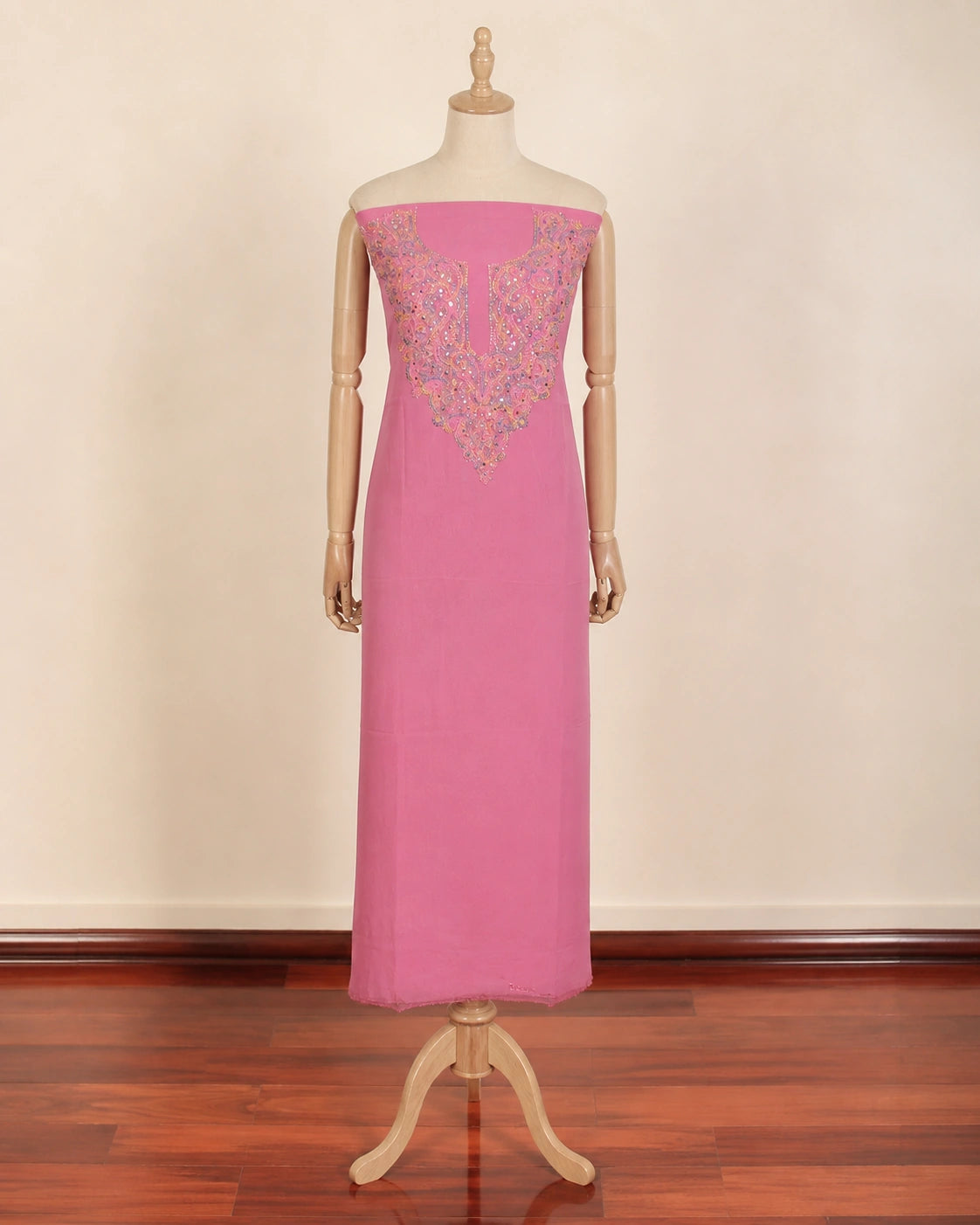 Lucknow Fashion Diary Hand Embroidered Lucknowi Chikankari Women's Unstitched Pink Viscose Kurta Fabric 