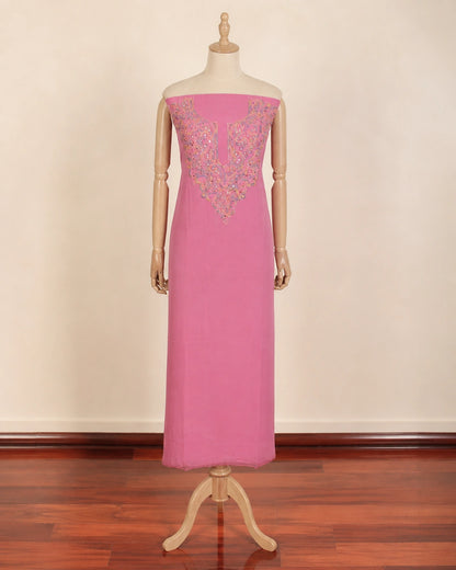 Lucknow Fashion Diary Hand Embroidered Lucknowi Chikankari Women's Unstitched Pink Viscose Kurta Fabric 