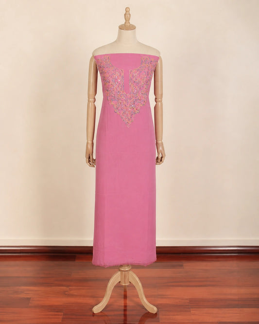 Lucknow Fashion Diary Hand Embroidered Lucknowi Chikankari Women's Unstitched Pink Viscose Kurta Fabric 