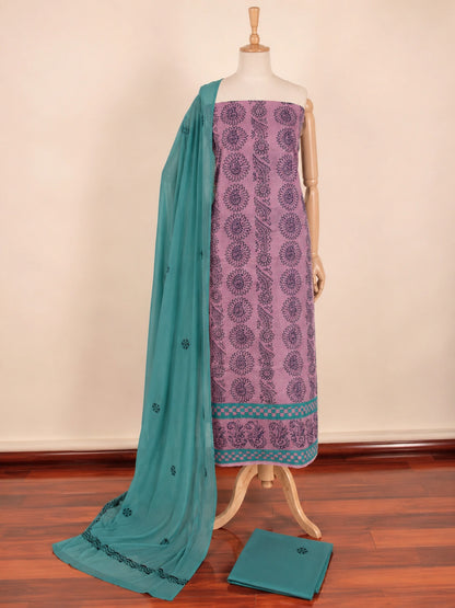 Lucknow Fashion Diary Hand Embroidered Lucknowi Chikankari Women's Unstitched Pink Cotton Kurta
 Dupatta Bottom Fabric 