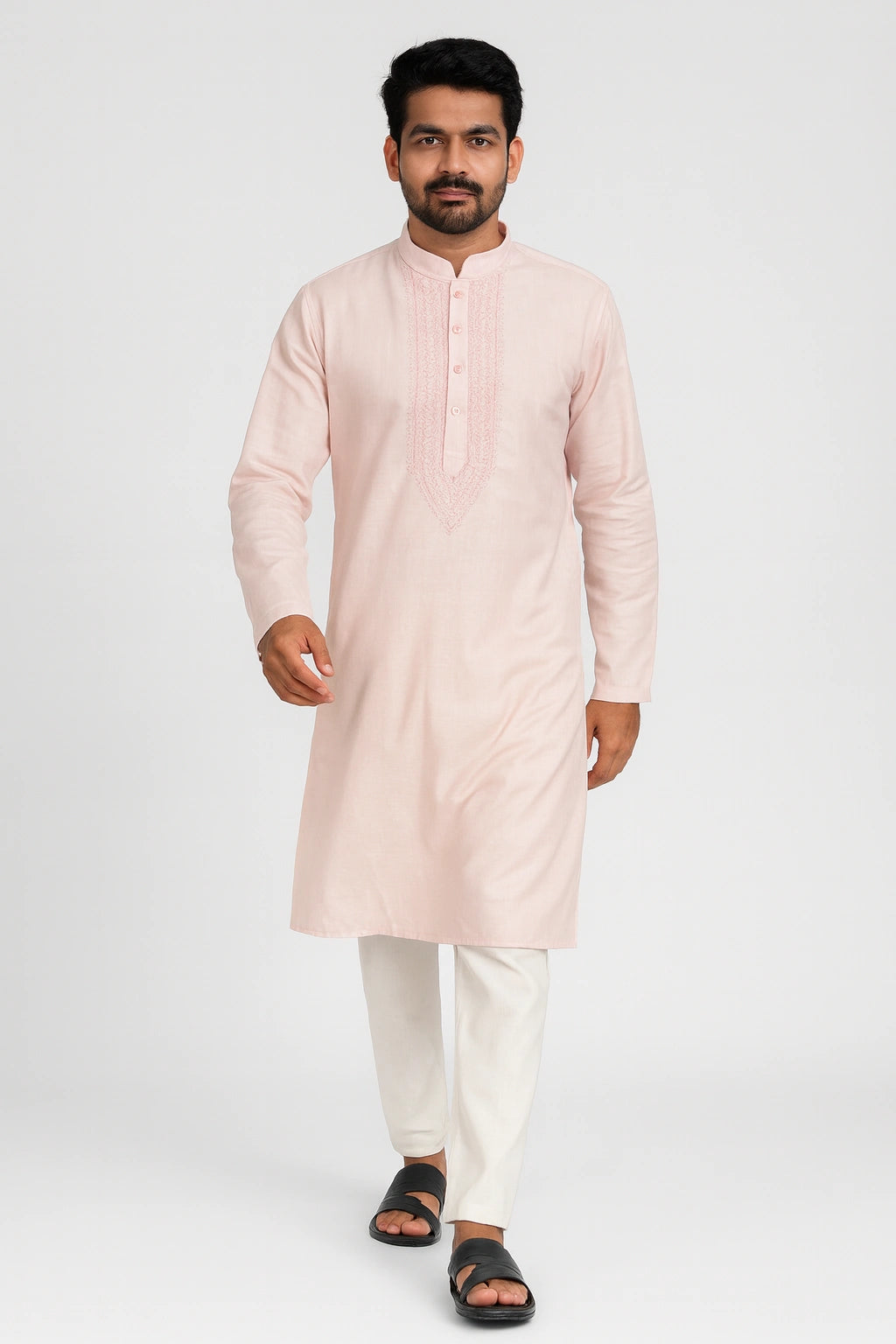Lucknow Fashion Diary Hand Embroidered Lucknowi Chikankari Men's Pink Cotton Kurta