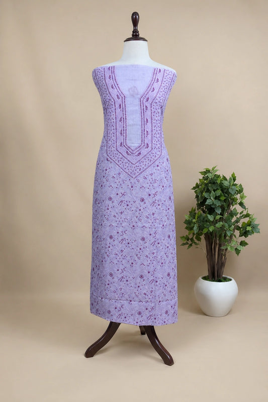 Lucknow Fashion Diary Hand Embroidered Lucknowi Chikankari Women's Unstitched Purple Cotton Kurta Fabric 