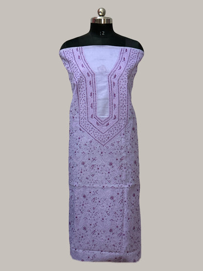 lucknowi chikankari Purple embroidered dress on a mannequin against a plain background