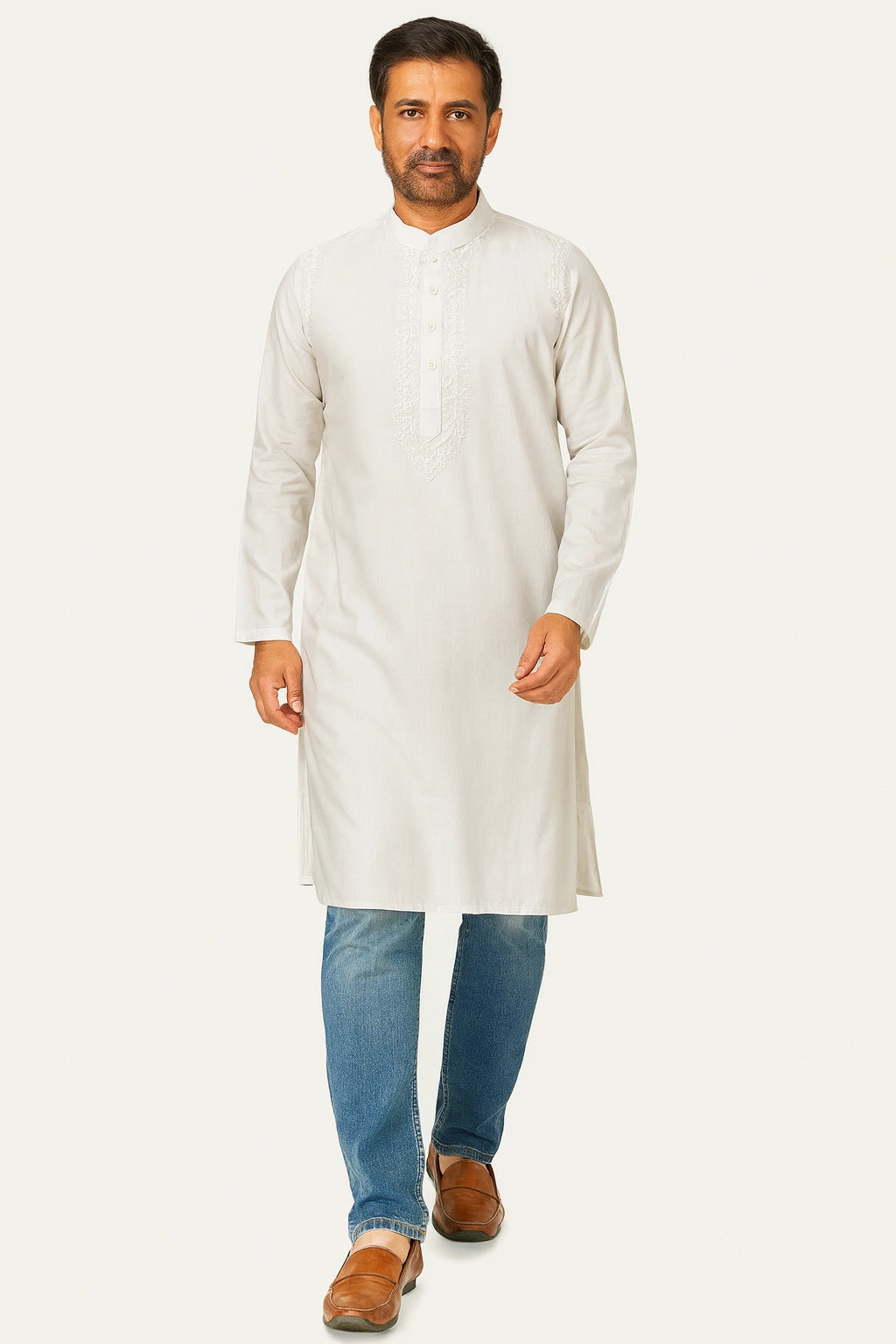 Lucknow Fashion Diary Hand Embroidered Lucknowi Chikankari Men's White Cotton Kurta
