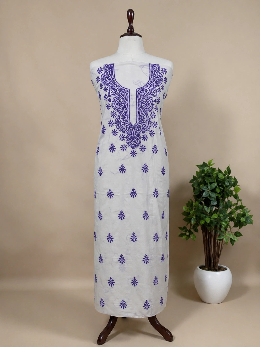 Lucknow Fashion Diary Hand Embroidered Lucknowi Chikankari Women's Unstitched White Cotton Kurta Bottom Fabric 