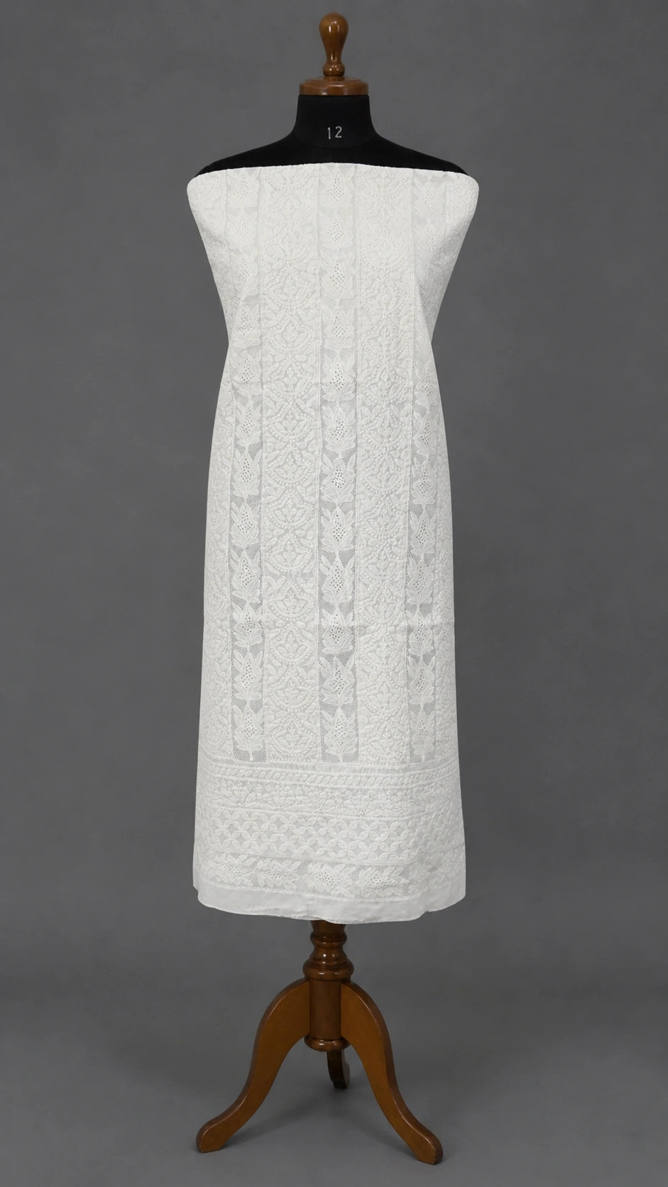 Lucknow Fashion Diary Hand Embroidered Lucknowi Chikankari Women's Unstitched white Cotton Kurta Fabric 