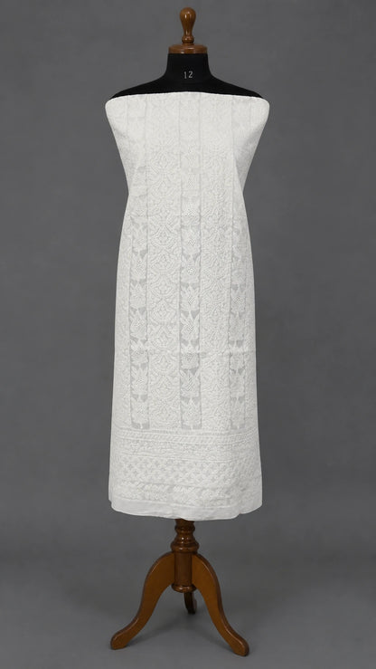 Lucknow Fashion Diary Hand Embroidered Lucknowi Chikankari Women's Unstitched white Cotton Kurta Fabric 