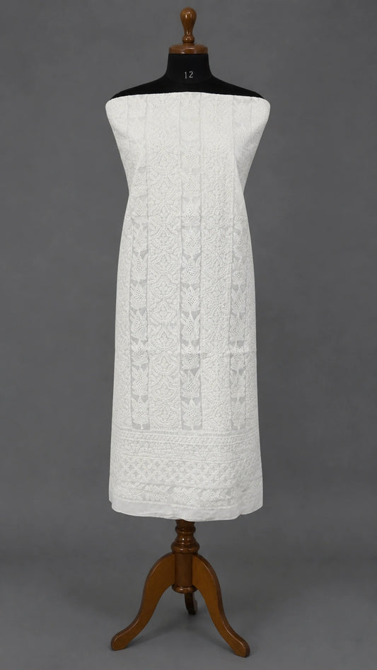 Lucknow Fashion Diary Hand Embroidered Lucknowi Chikankari Women's Unstitched white Cotton Kurta Fabric 