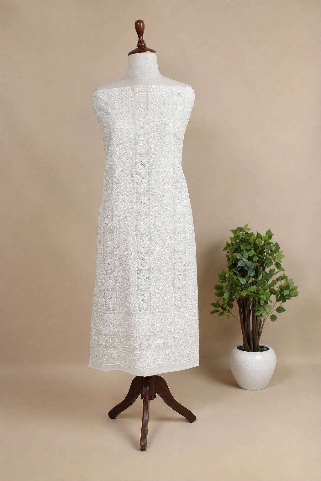 Lucknow Fashion Diary Hand Embroidered Lucknowi Chikankari Women's Unstitched white Cotton Kurta Fabric 