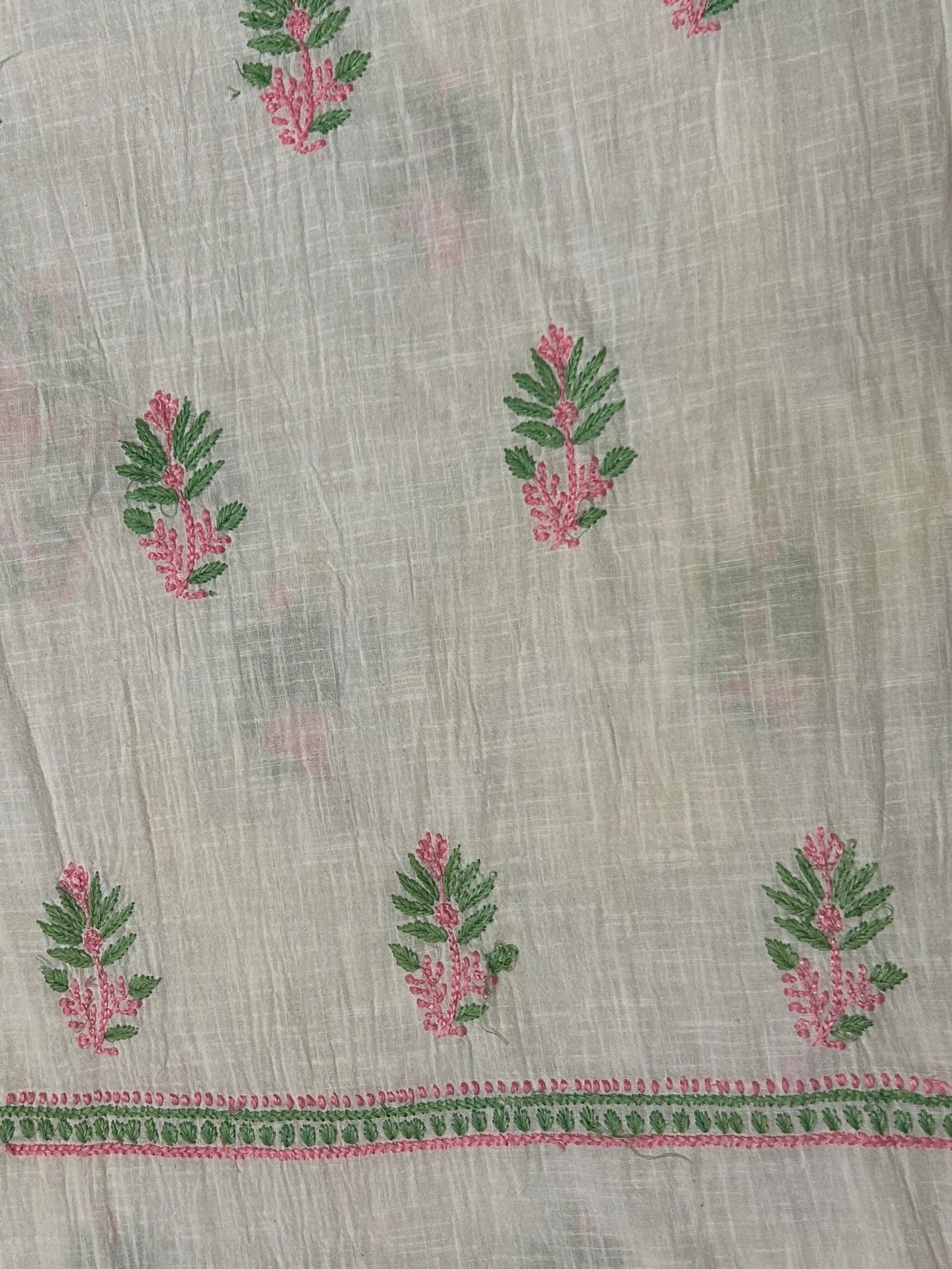 lucknowi chikankari Textile with floral patterns on a light background